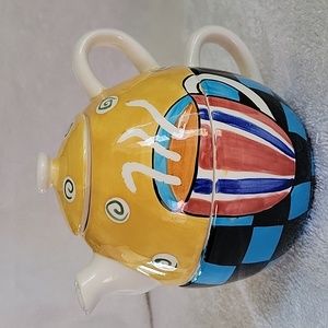 Hand Painted Jazz Cafe Stacked Tea Pot Cup With Lid.
